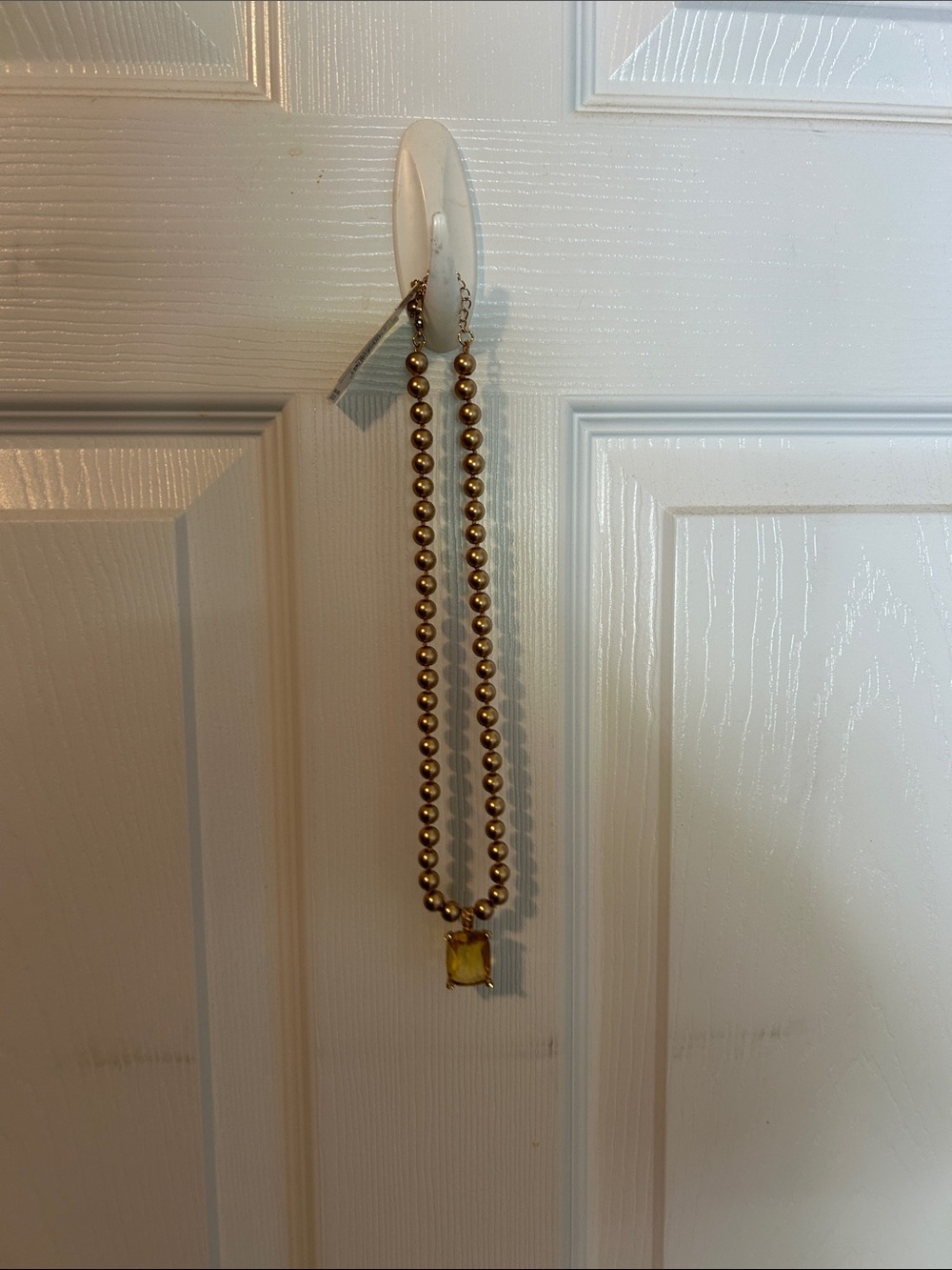 Monet Gold-Tone Beaded Necklace with Yellow Stone Pendant